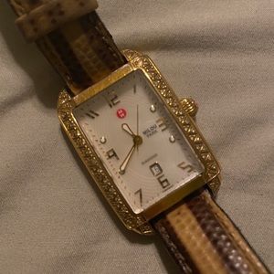 Michele gold watch with diamonds